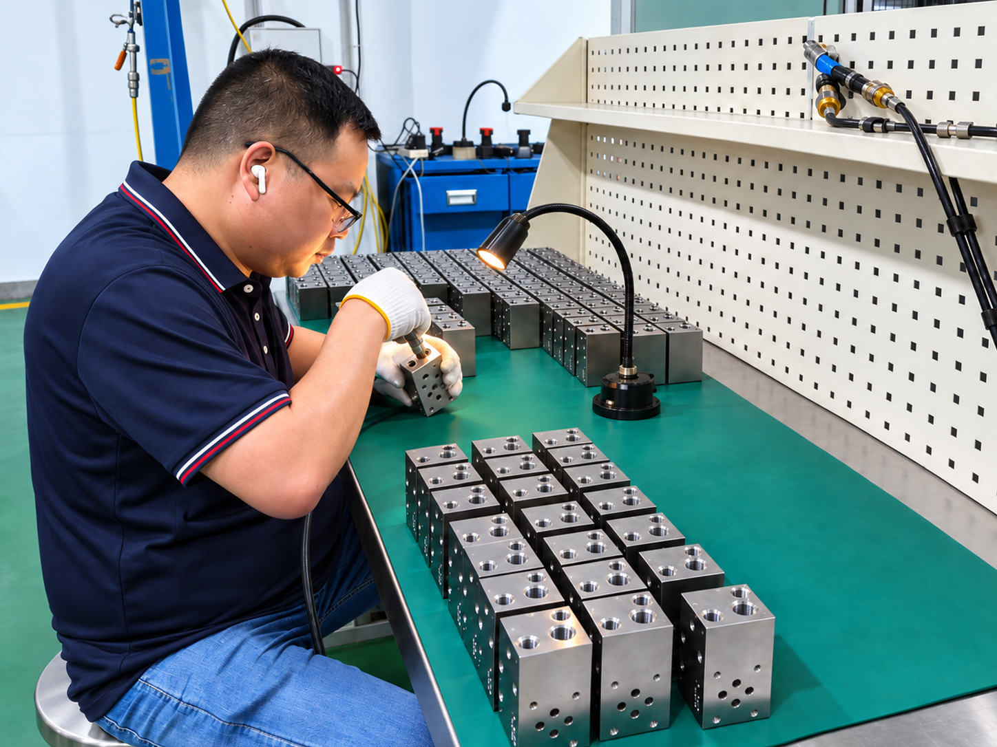Hand finishing at a manifold hole opening.