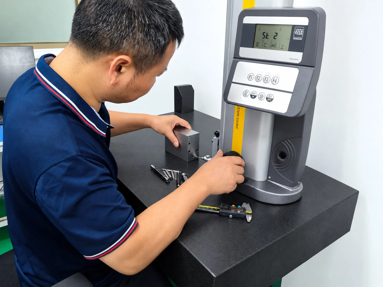 Height-gauge measurement of a machined component at Zhongwei.