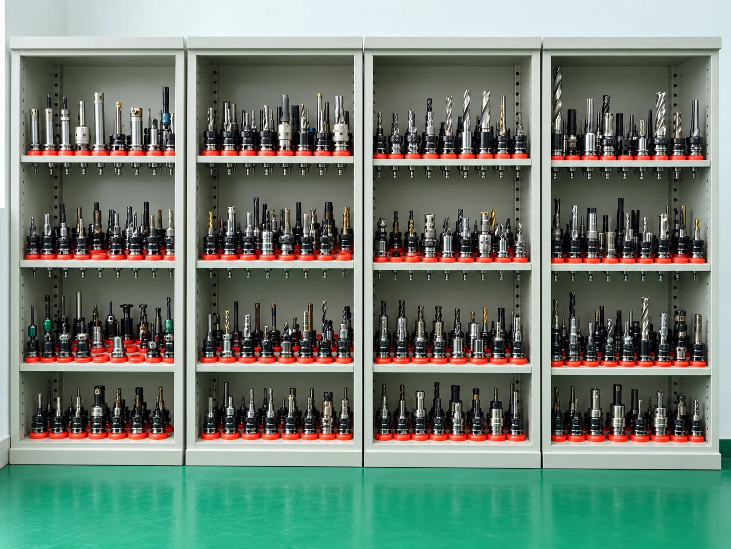 Tools organized in a machining tool cabinet at Zhongwei.