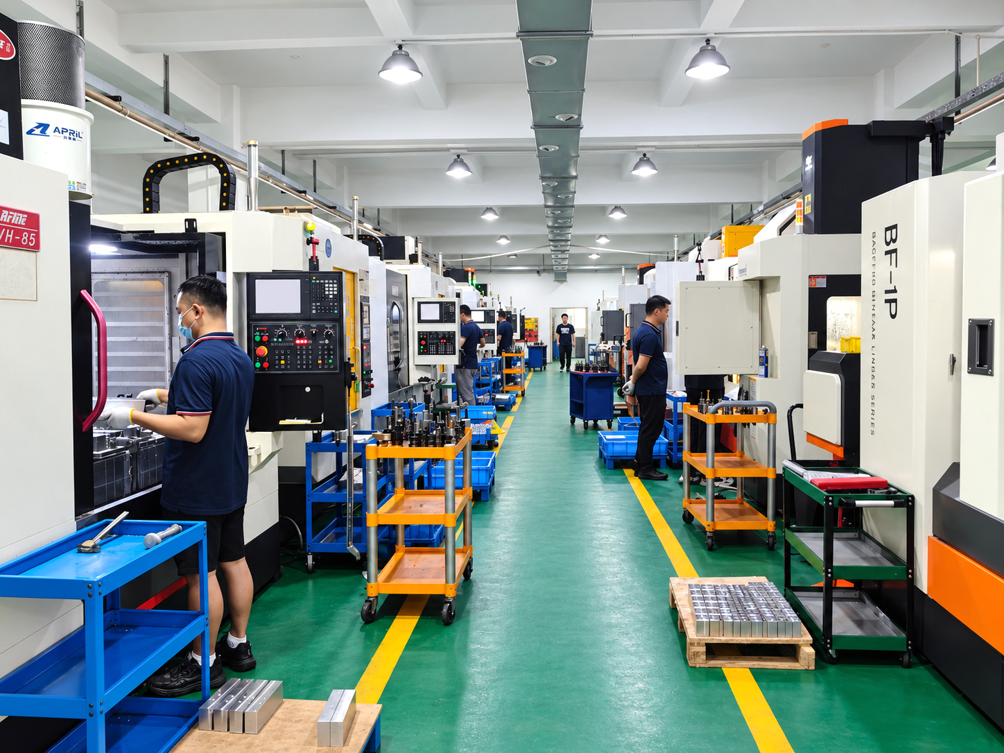 Machining equipment and workshop aisle at Zhongwei.