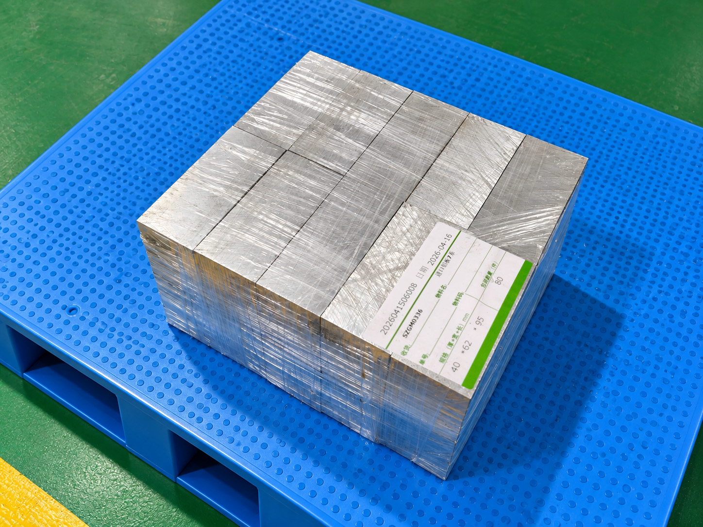 Material blanks prepared for machining. The applicable certificate identifies the grade and supply condition.