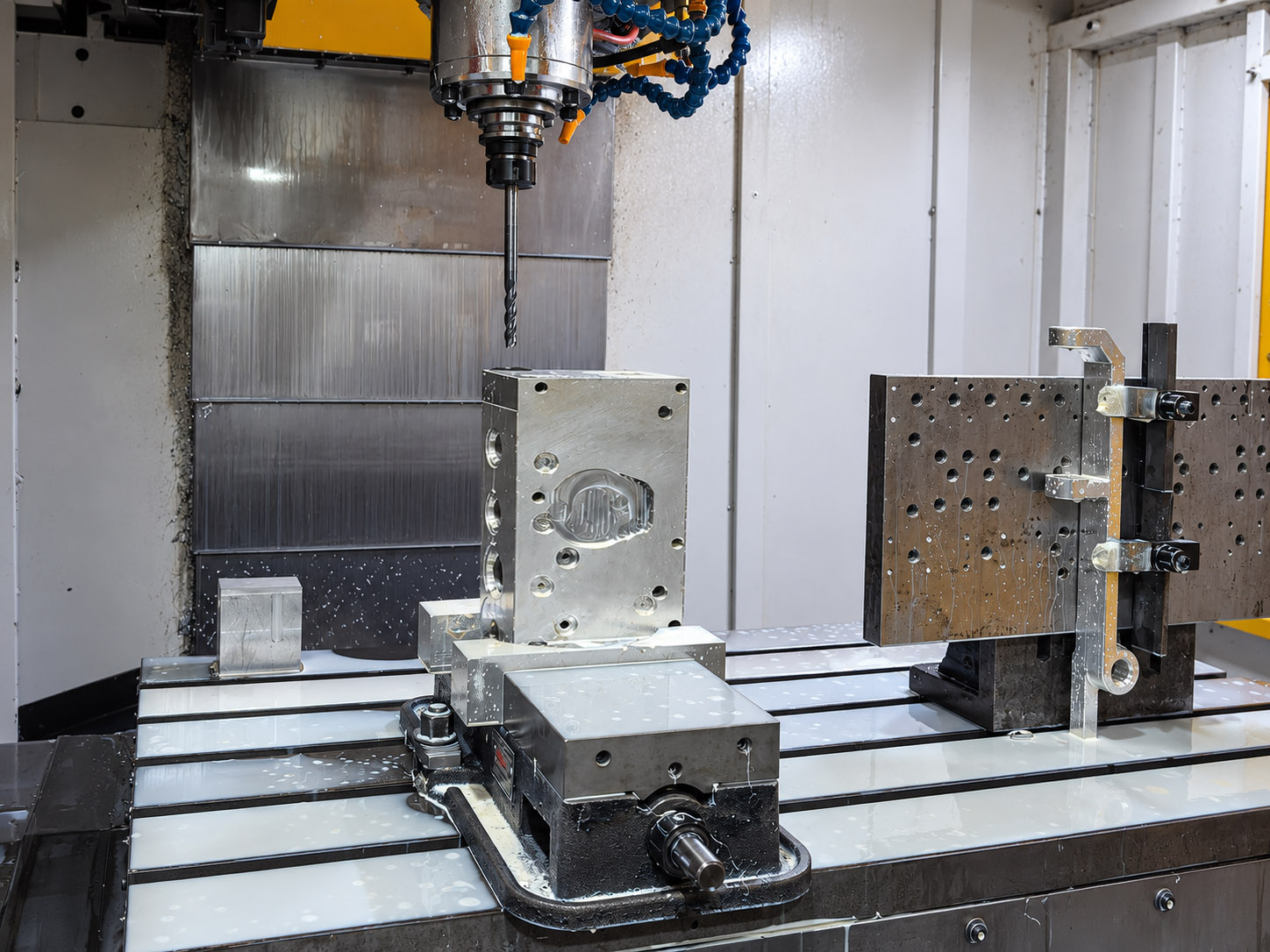 Multi-face workholding arrangement for machining a manifold component.