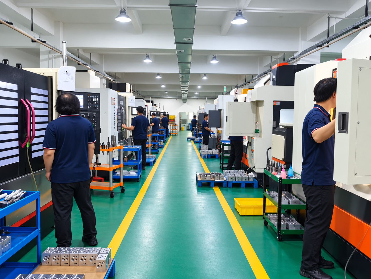 Machining workshop aisle and equipment at Zhongwei.